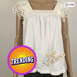 👛(ANY 2/$20) J.CREW White/Off White Cap Sleeve Sq Neck Embroidered Eyelet …